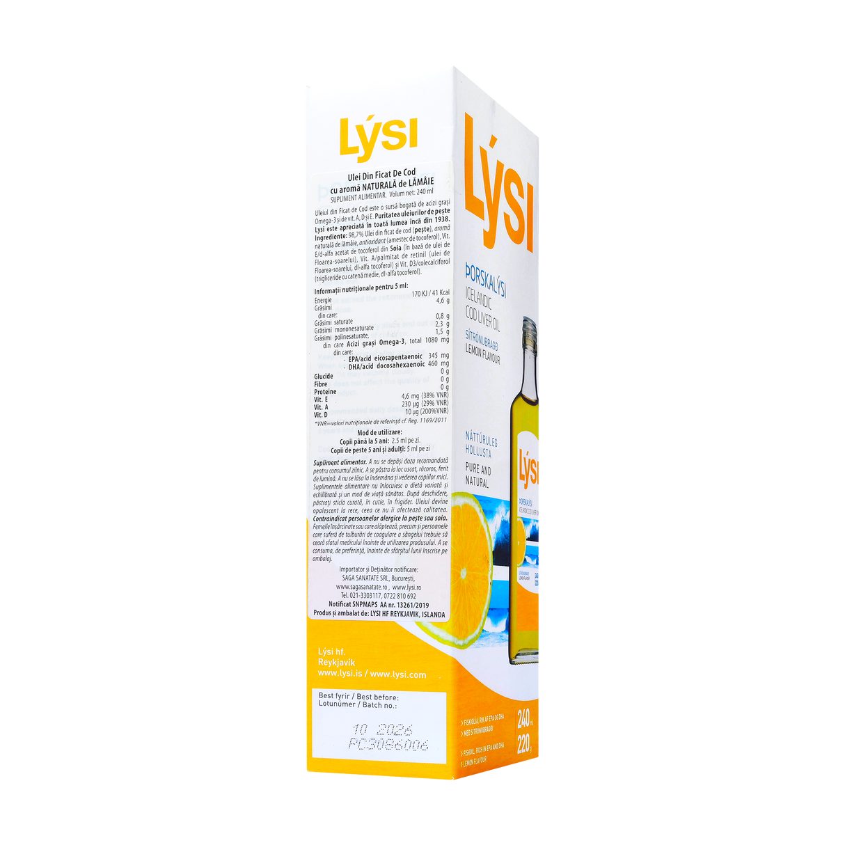 Ulei ficat de cod cu aroma lamaie 240 ml