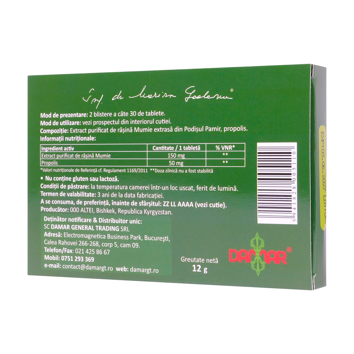 Extract purificat de rasina mumie cu propolis 60 tablete