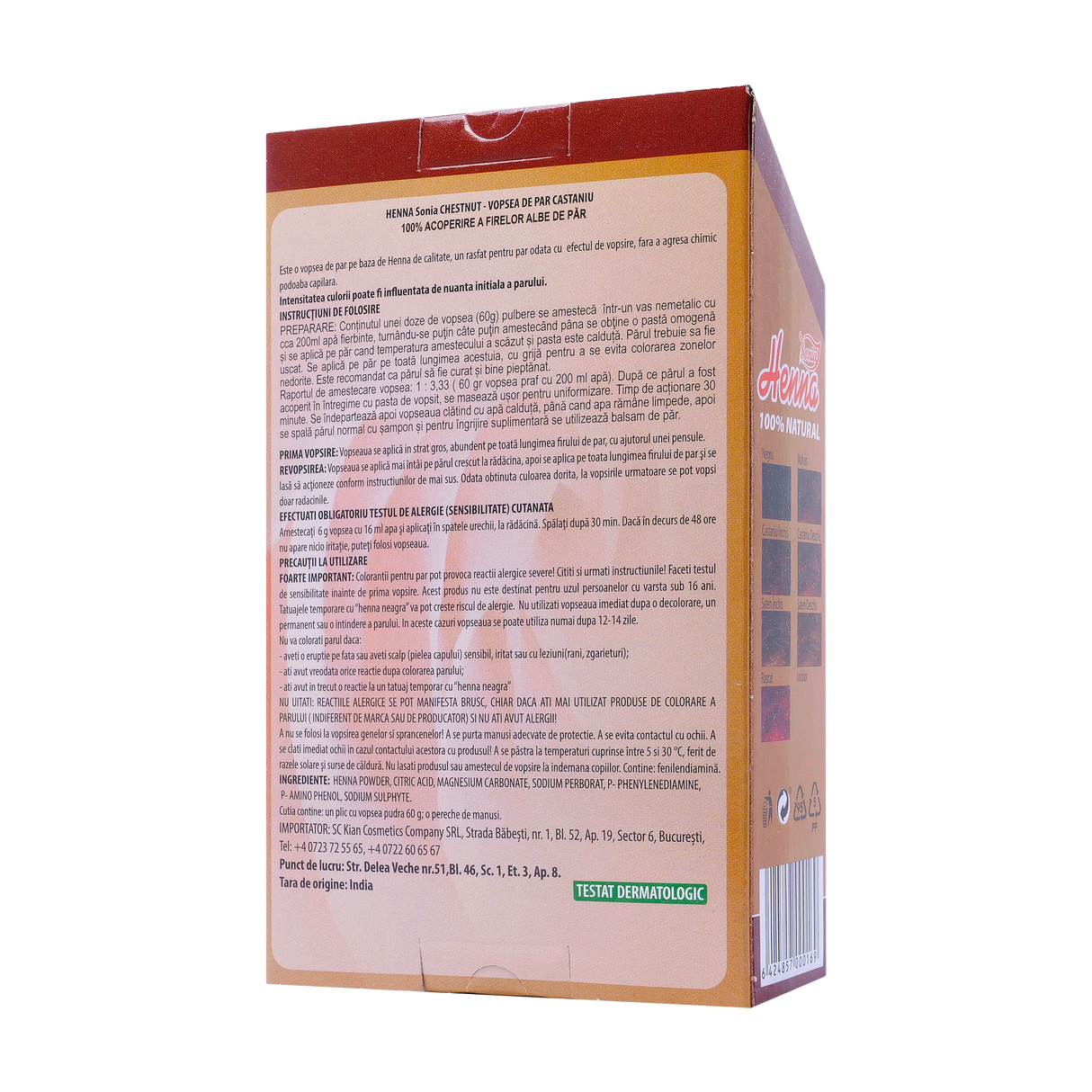 Vopsea de par Henna Sonia Premium Castaniu 60 g
