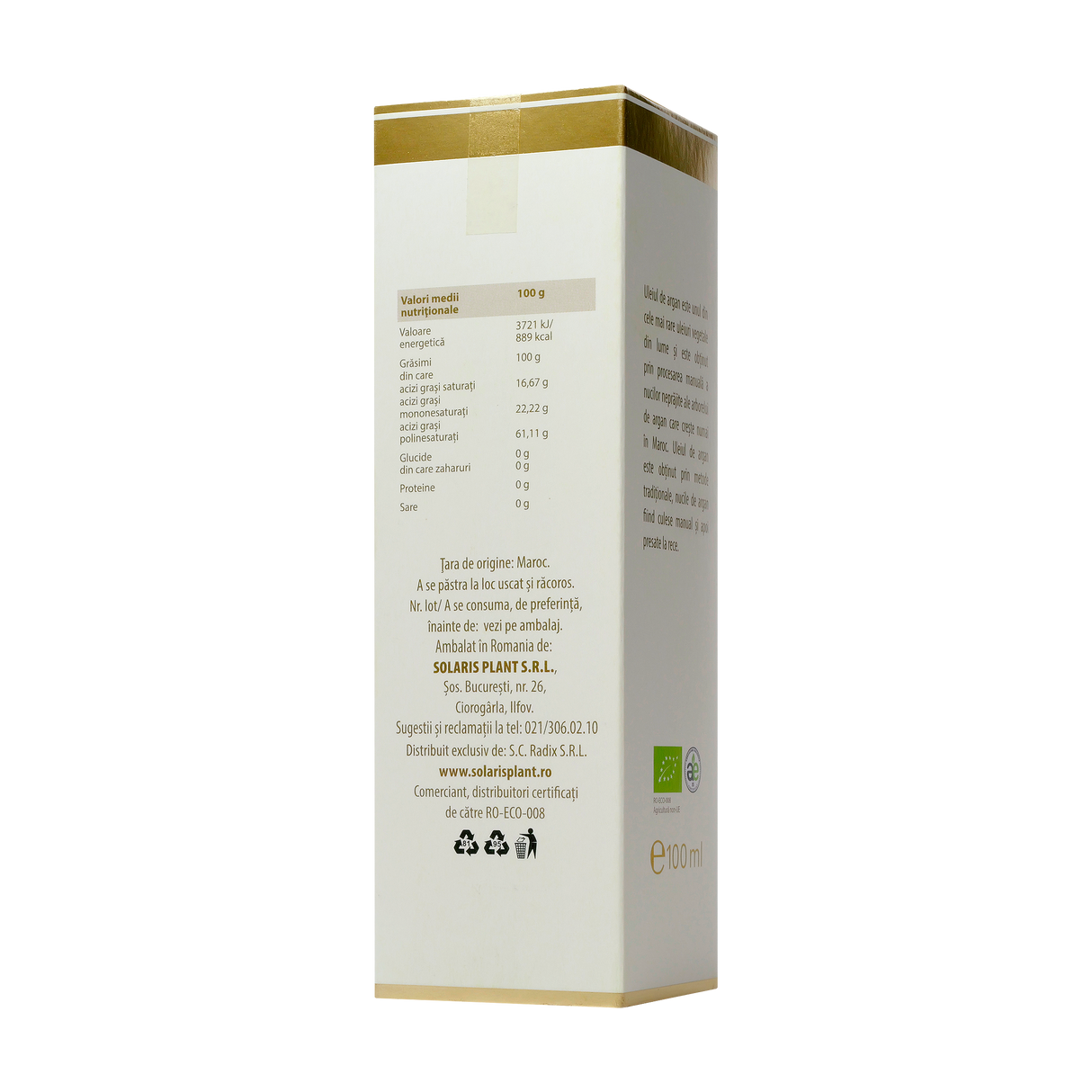 Ulei argan presat la rece eco 100ml Longevita