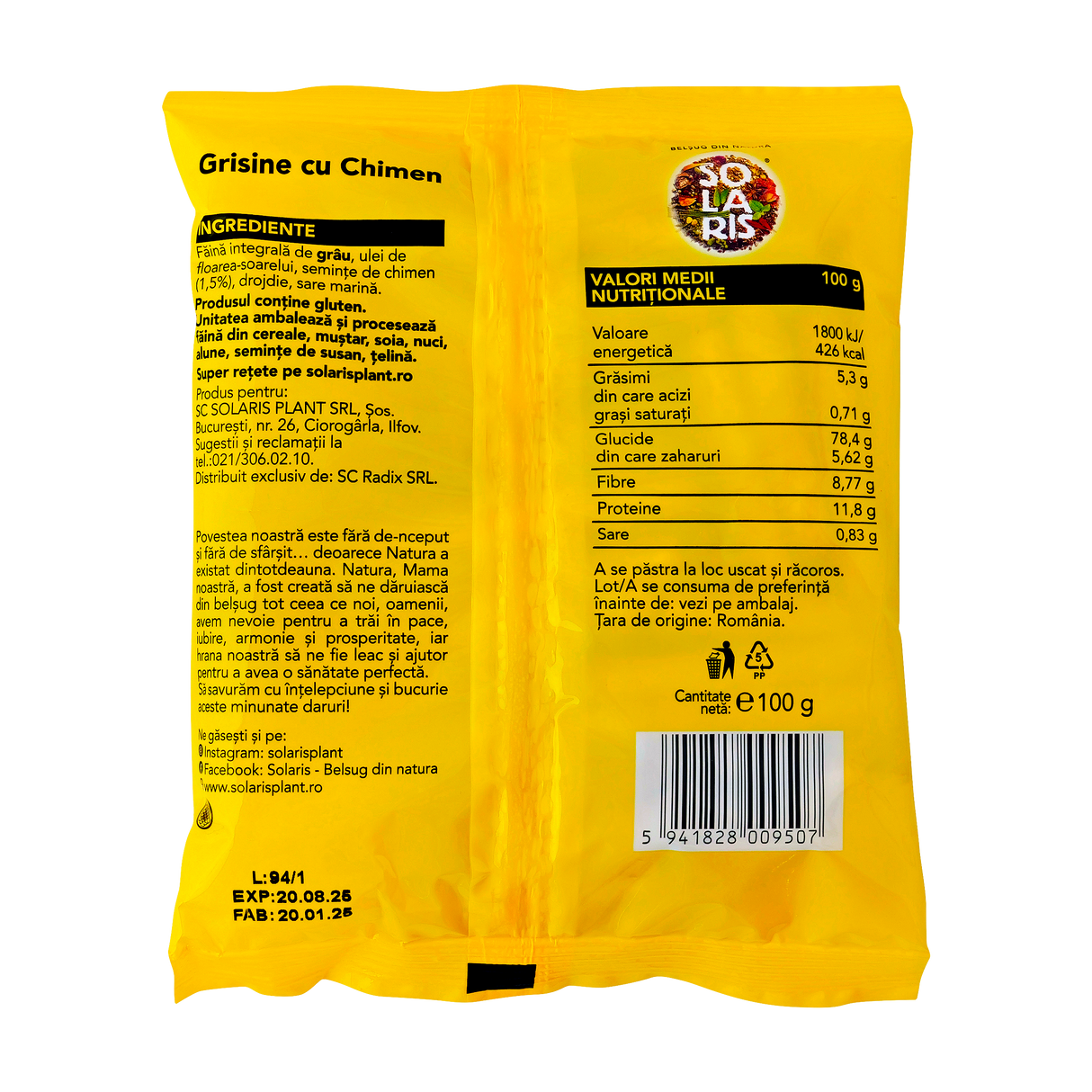 Grisine faina integrala si chimen 100 g