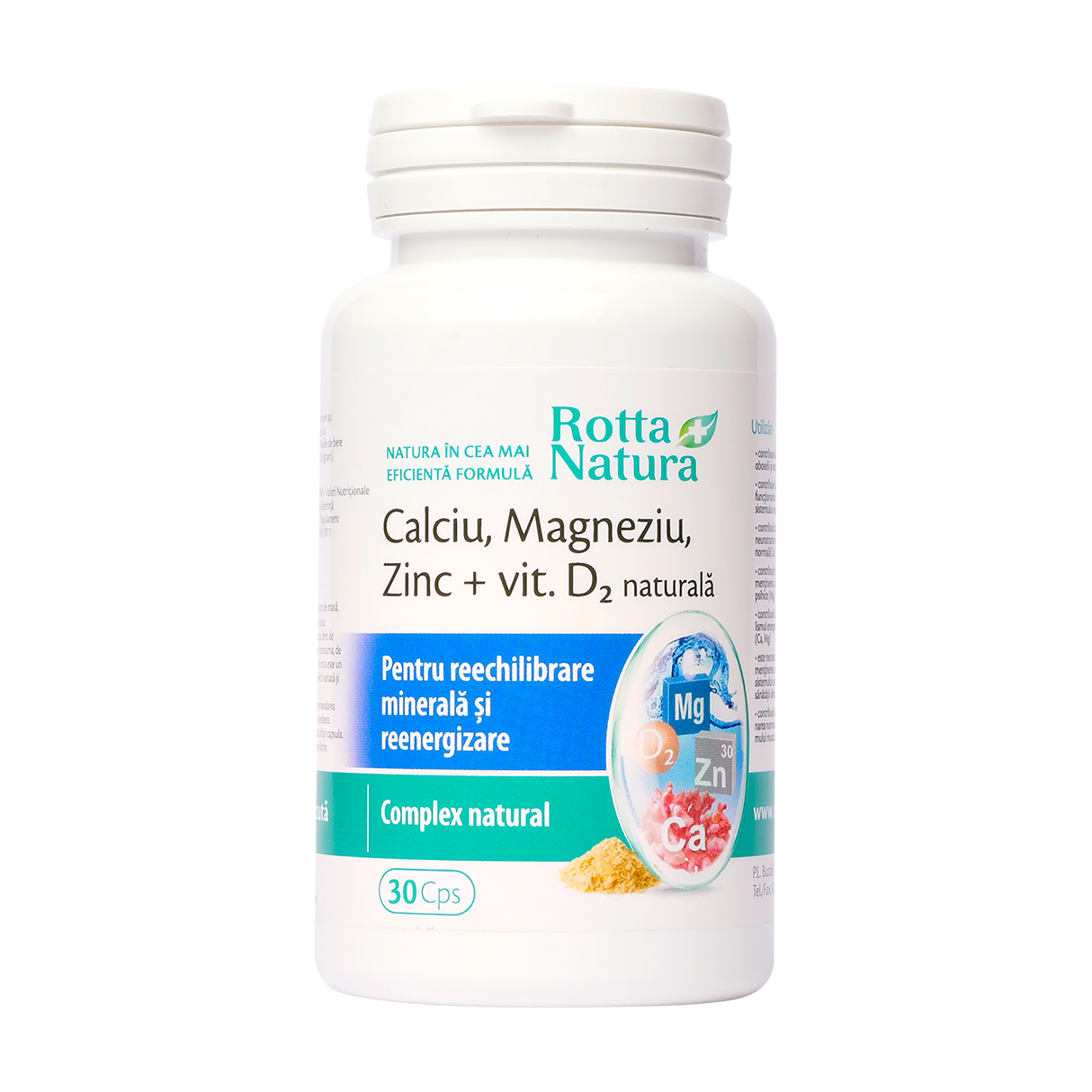 Calciu magneziu zinc + vitamina D2 naturala 30 capsule