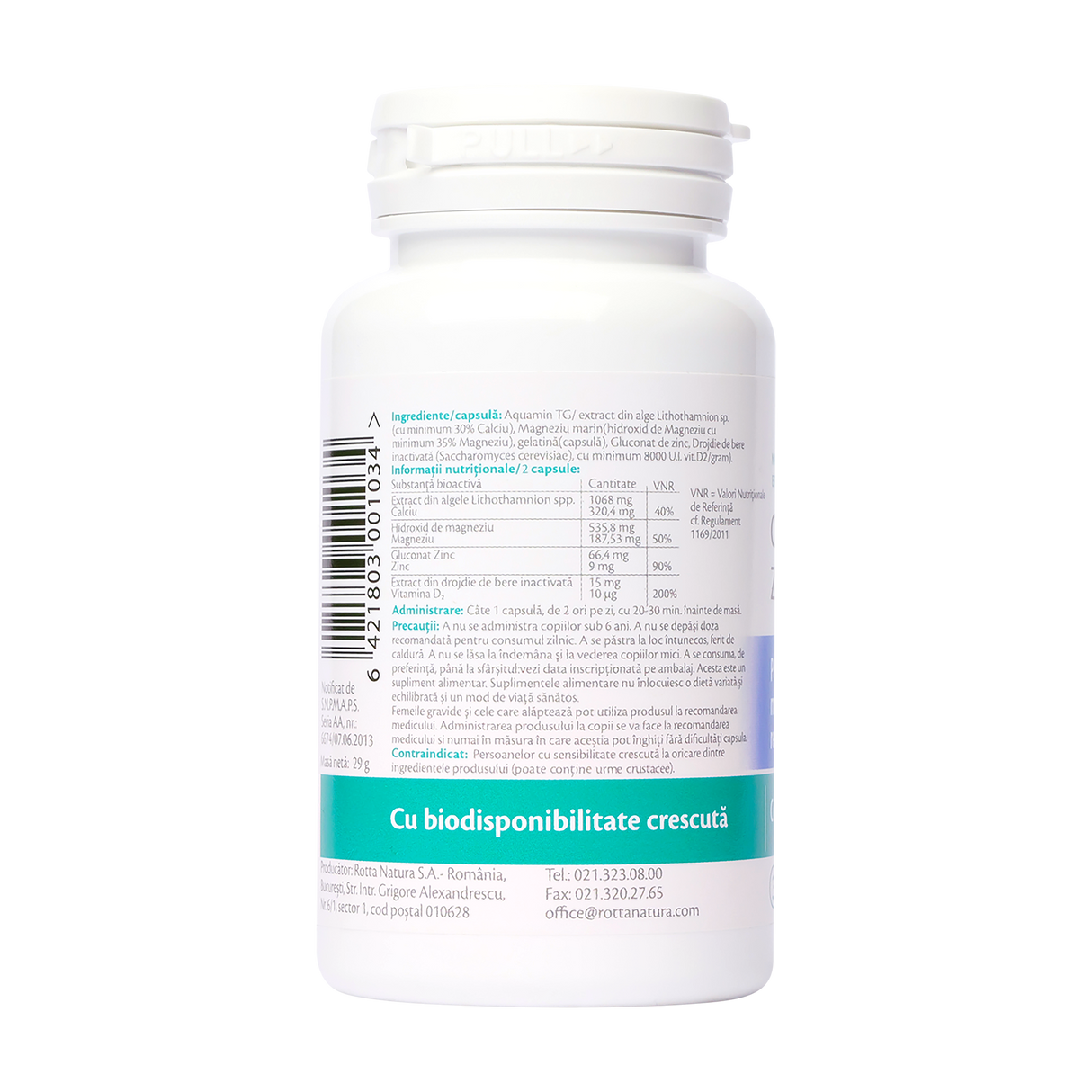 Calciu magneziu zinc + vitamina D2 naturala 30 capsule