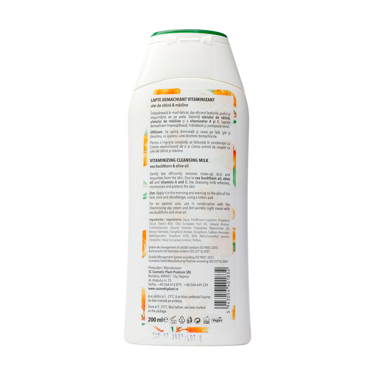 Lapte demachiant vitaminizant cu ulei catina si masline 200 ml