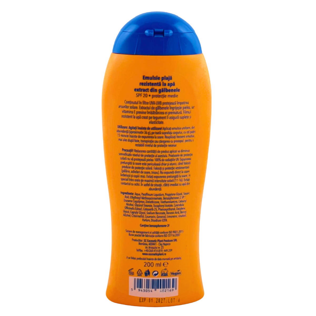 Emulsie plaja cu galbenele SPF 20 rezistenta la apa 200 ml