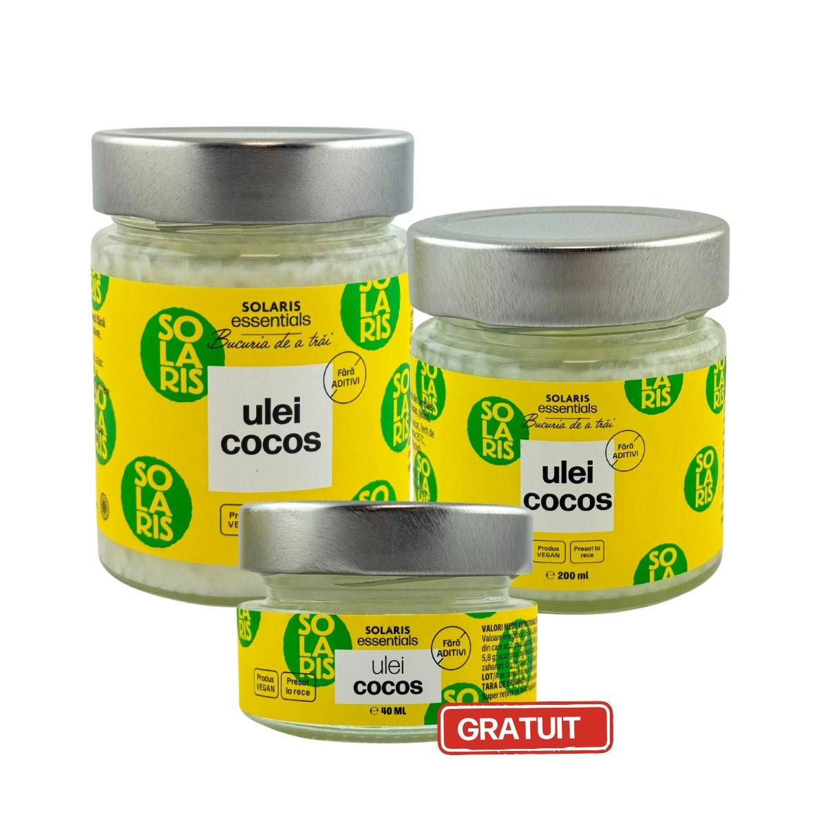 Pachet promo ulei cocos borcan 300ml+200ml+40 ml CADOU