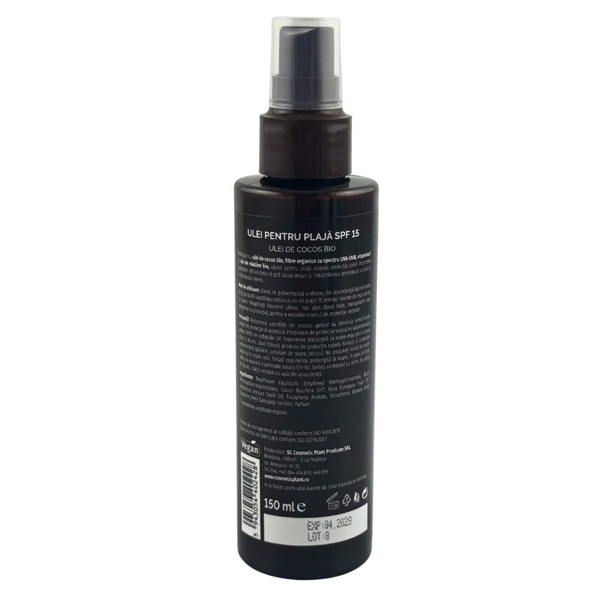 Ulei plaja COCOS cu ulei de cocos bio SPF 15 150 ml