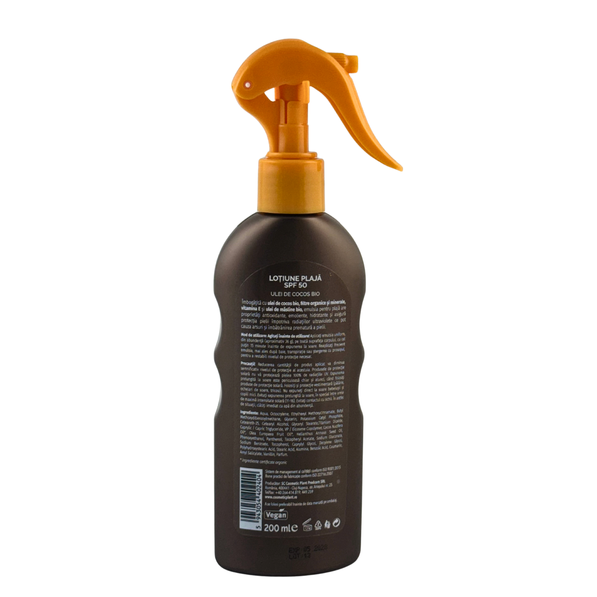 Lotiune plaja SPF 50 cu ulei de cocos 200 ml