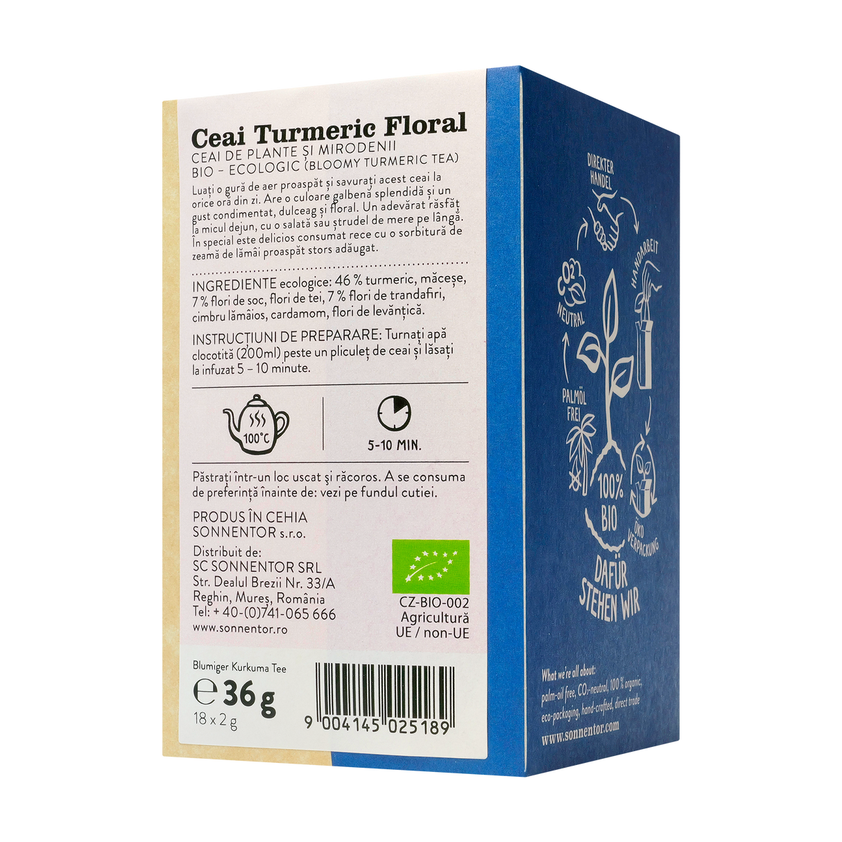 Ceai turmeric floral cu flori trandafir si soc 18 plicuri