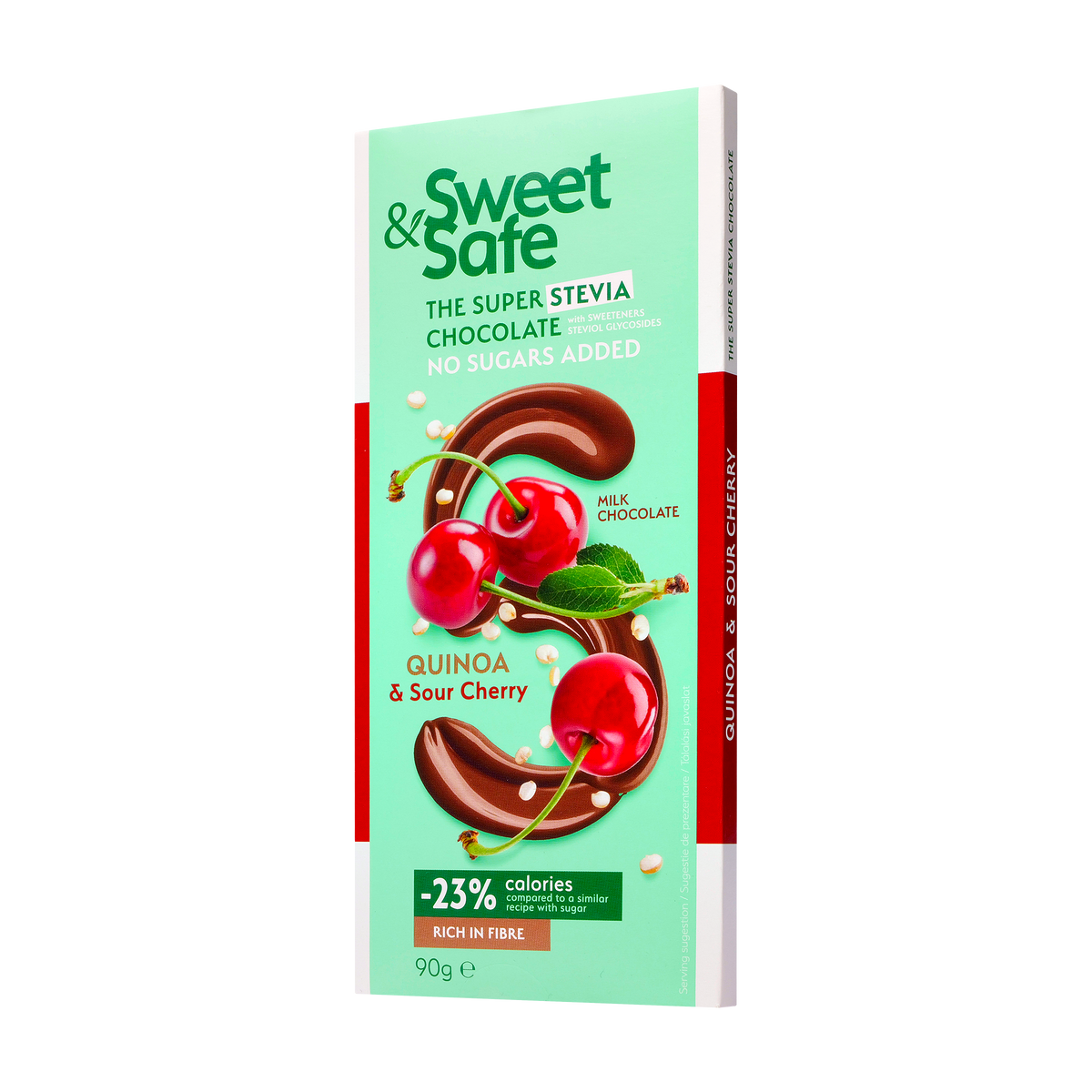 Ciocolata cu lapte cu quinoa si visine cu indulcitor stevie 90 g