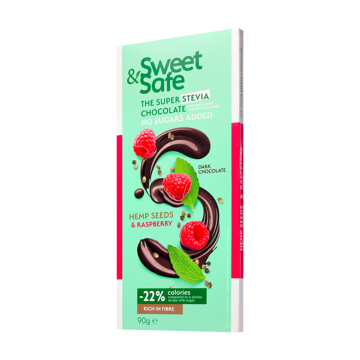 Ciocolata amaruie cu seminte canepa si zmeura cu indulcitor stevie 90 g