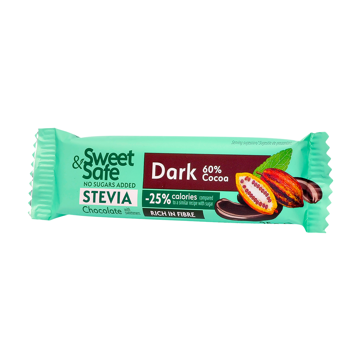 Ciocolata amaruie 60% cacao fara zaharuri adaugate cu indulcitor din Stevia 25 g