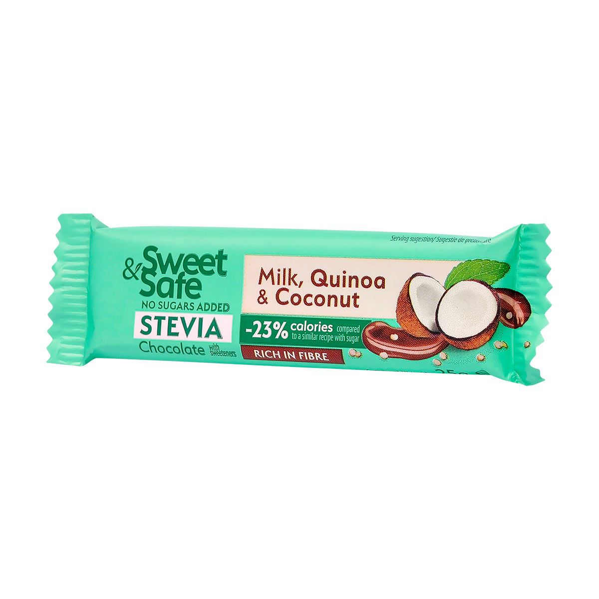Ciocolata cu lapte, cocos si quinoa fara zaharuri adaugate cu indulcitor din Stevia 25 g