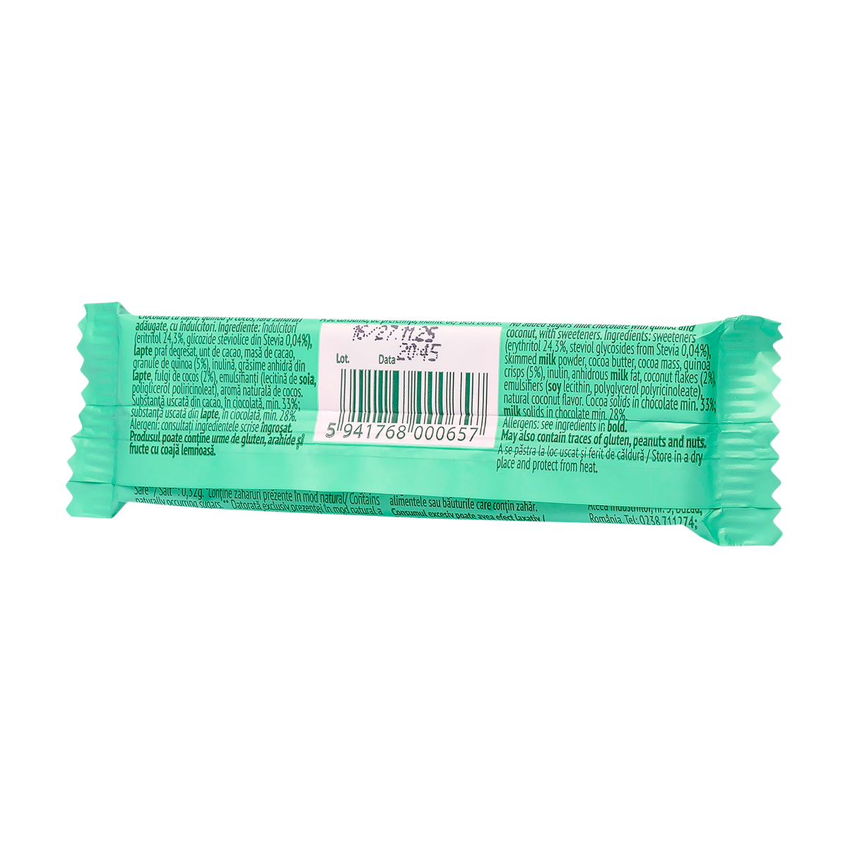 Ciocolata cu lapte, cocos si quinoa fara zaharuri adaugate cu indulcitor din Stevia 25 g
