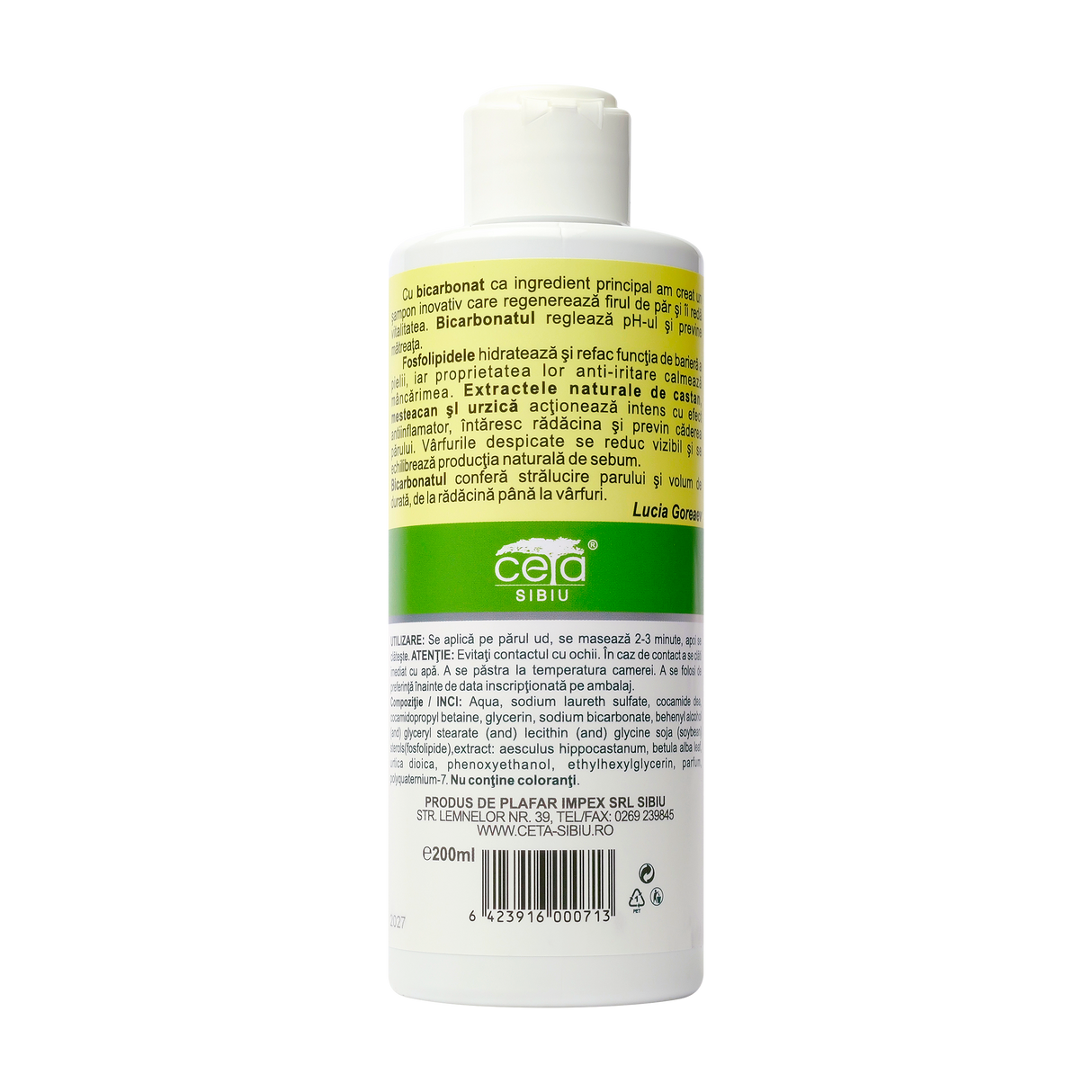 Sampon cu bicarbonat, urzica, mesteacan, castane si fosfolipide 200 ml
