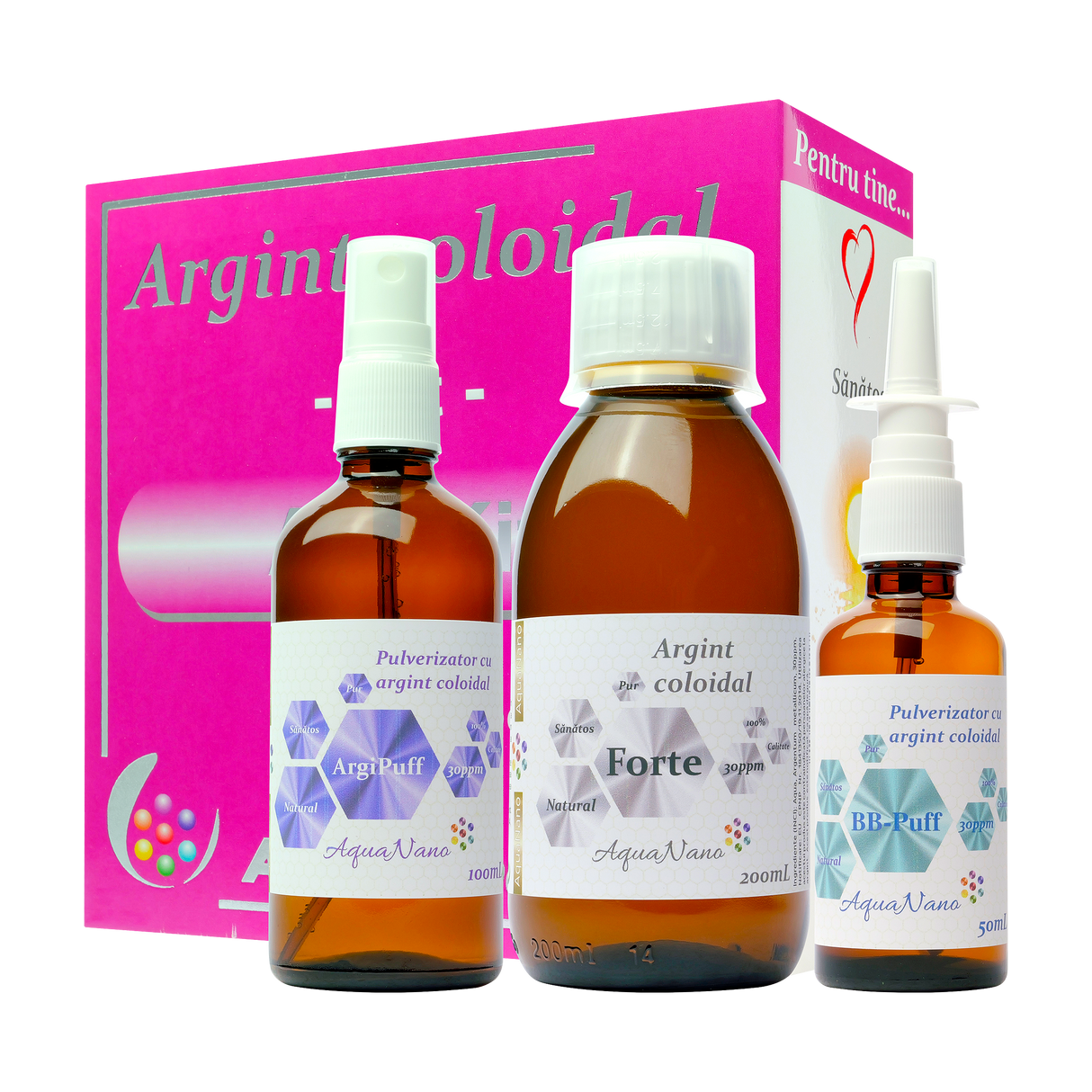 Set argint coloidal Argikit forte 100ml+argipuff 100ml+bb-puff 50 ml