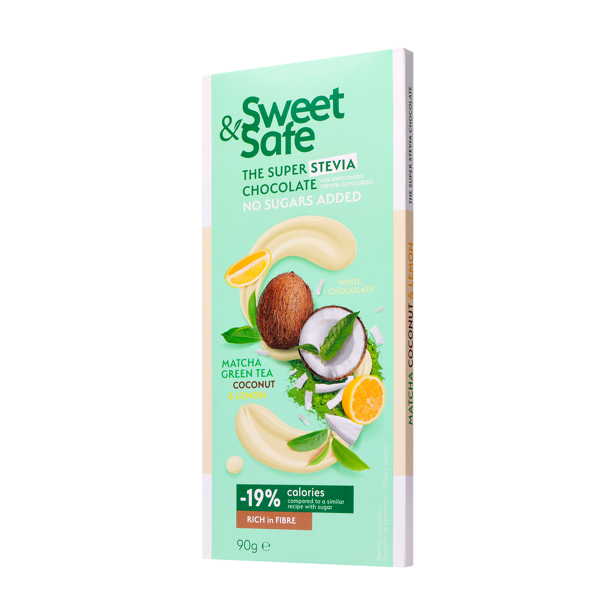 Ciocolata alba cu matcha, cocos si lamaie cu indulcitor din stevia 90 g