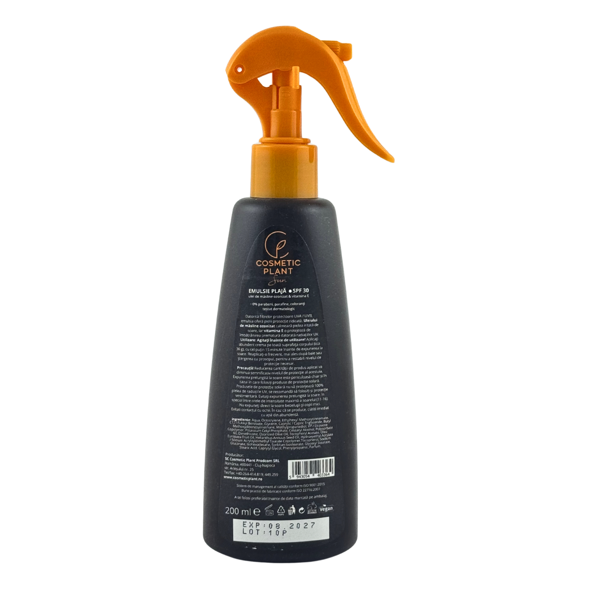 Emulsie plaja Ozon SPF 30 rezistenta la apa cu ulei de masline ozonizat 200 ml