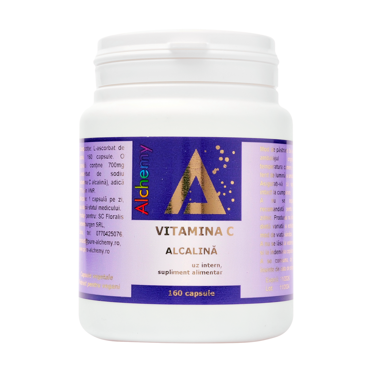 Vitamina C alcalina 100% naturala 160 capsule