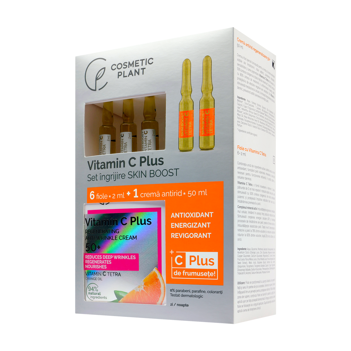Set cadou vitamina C plus Skin boost 50+ 6fiole*2ml+1crema antirid 50 ml