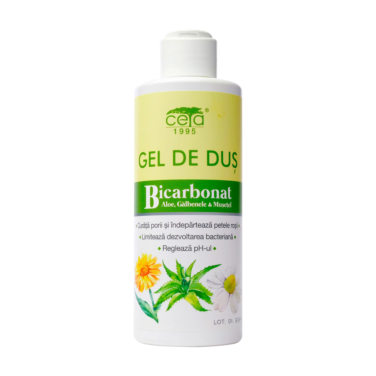 Gel de dus (flacon) cu bicarbonat, aloe, galbenele, musetel si fosfolipide 200 ml