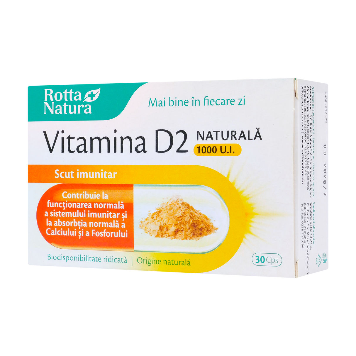 Vitamina D2 naturala 1000ui 30 capsule