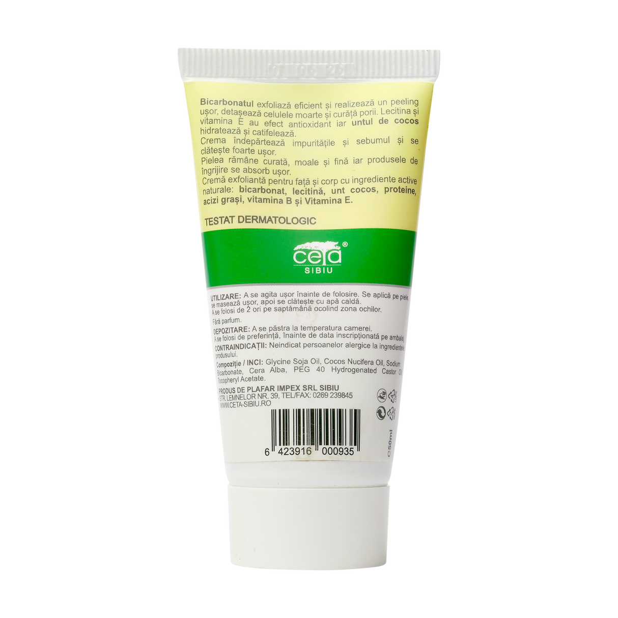 Crema exfolianta 96% naturala cu bicarbonat 50 ml