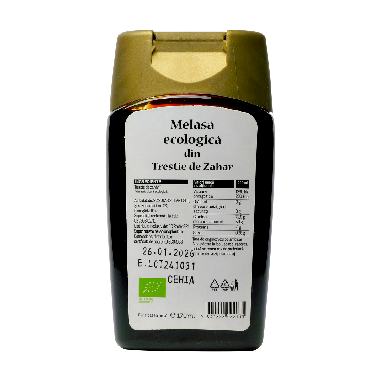 Melasa din trestie de zahar eco 170ml Solaris Bio