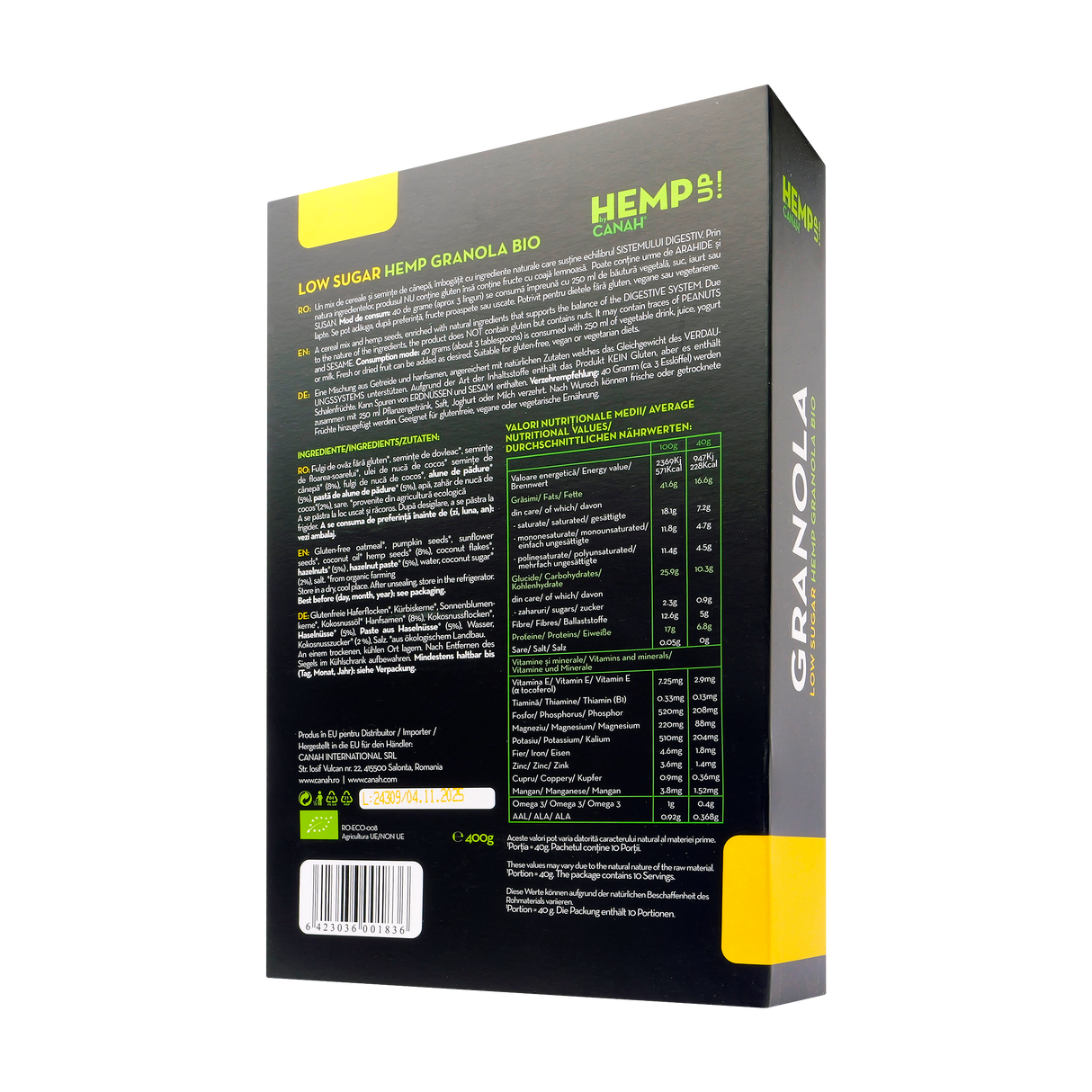 Granola Low Sugar cu Canepa 400 g