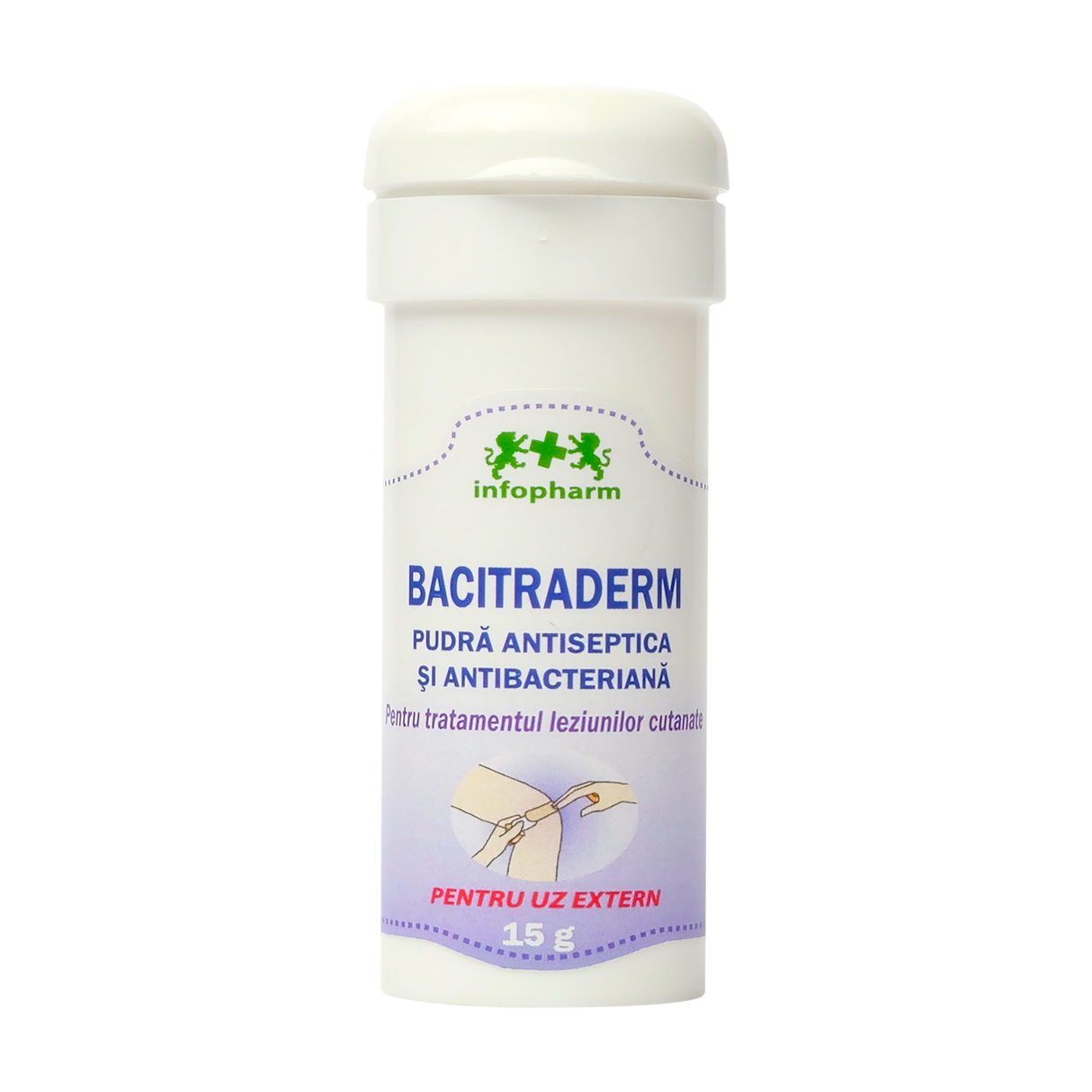 Pudra antiseptica Bacitraderm cu bacitracina si neomicina Infopharm