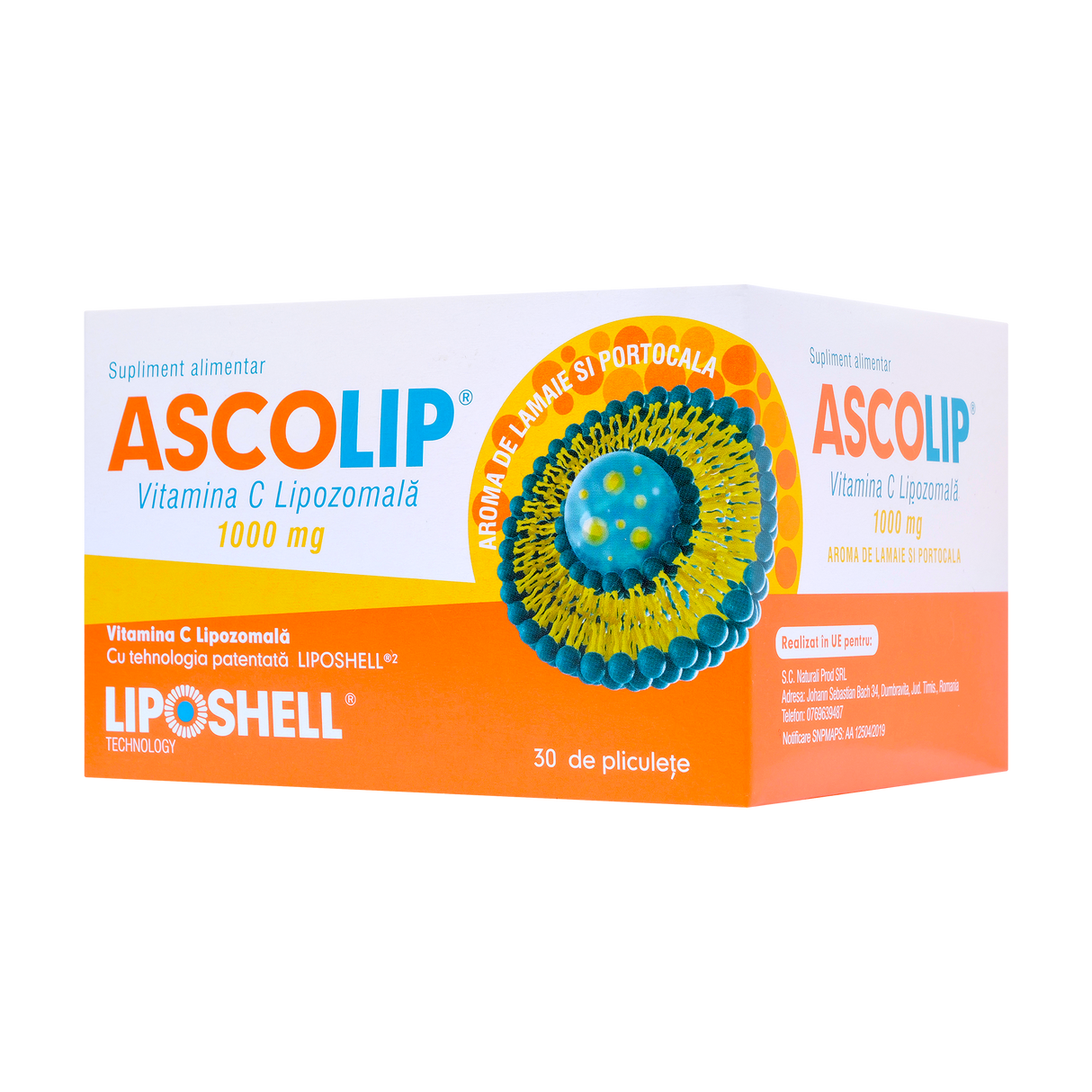 Ascolip - Vitamina C Lipozomala cu aroma de portocale 1000 mg 30 plicuri