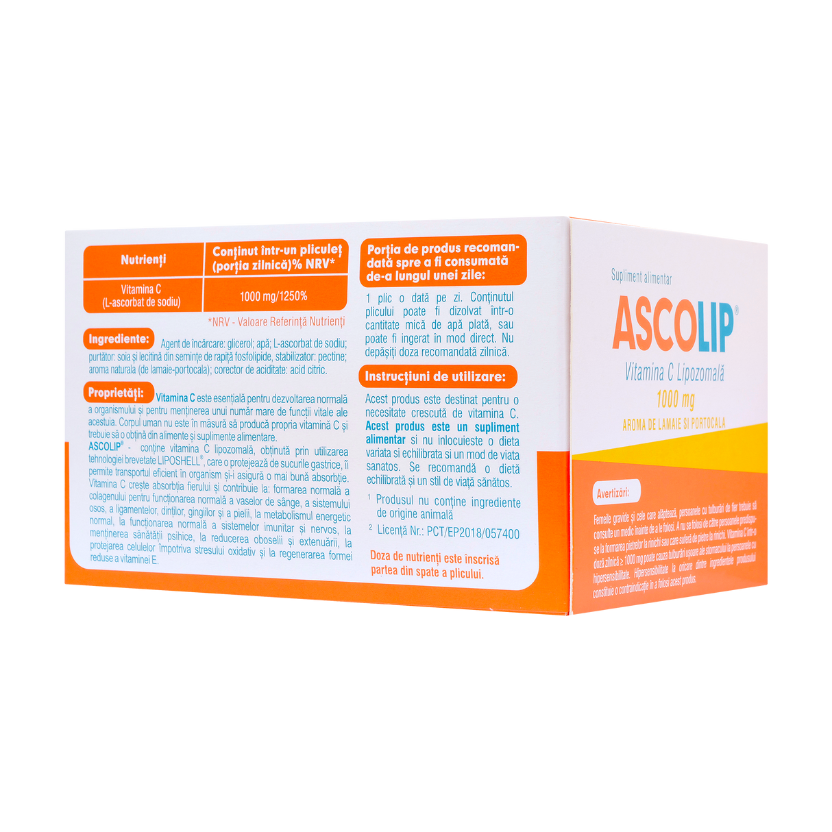 Ascolip - Vitamina C Lipozomala cu aroma de portocale 1000 mg 30 plicuri
