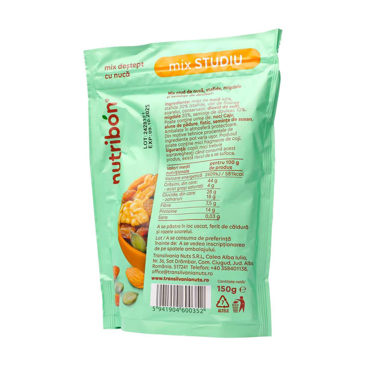Mix studiu (miez de nuca, migdale, stafide si seminte de dovleac) 150 g