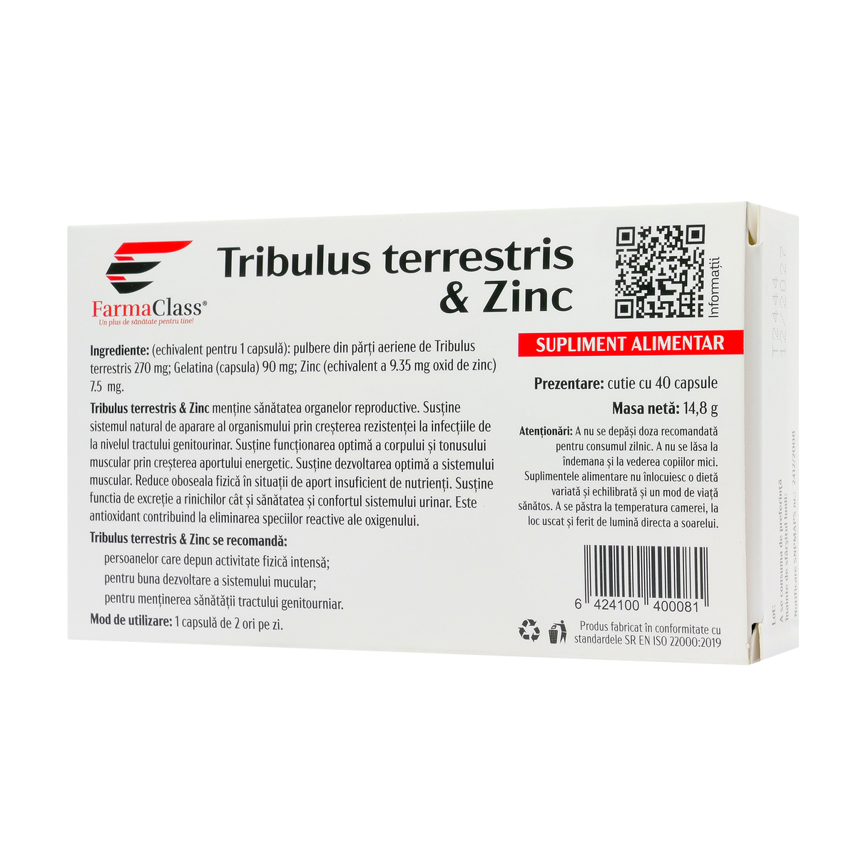 Tribulus terrestris si zinc 40 capsule