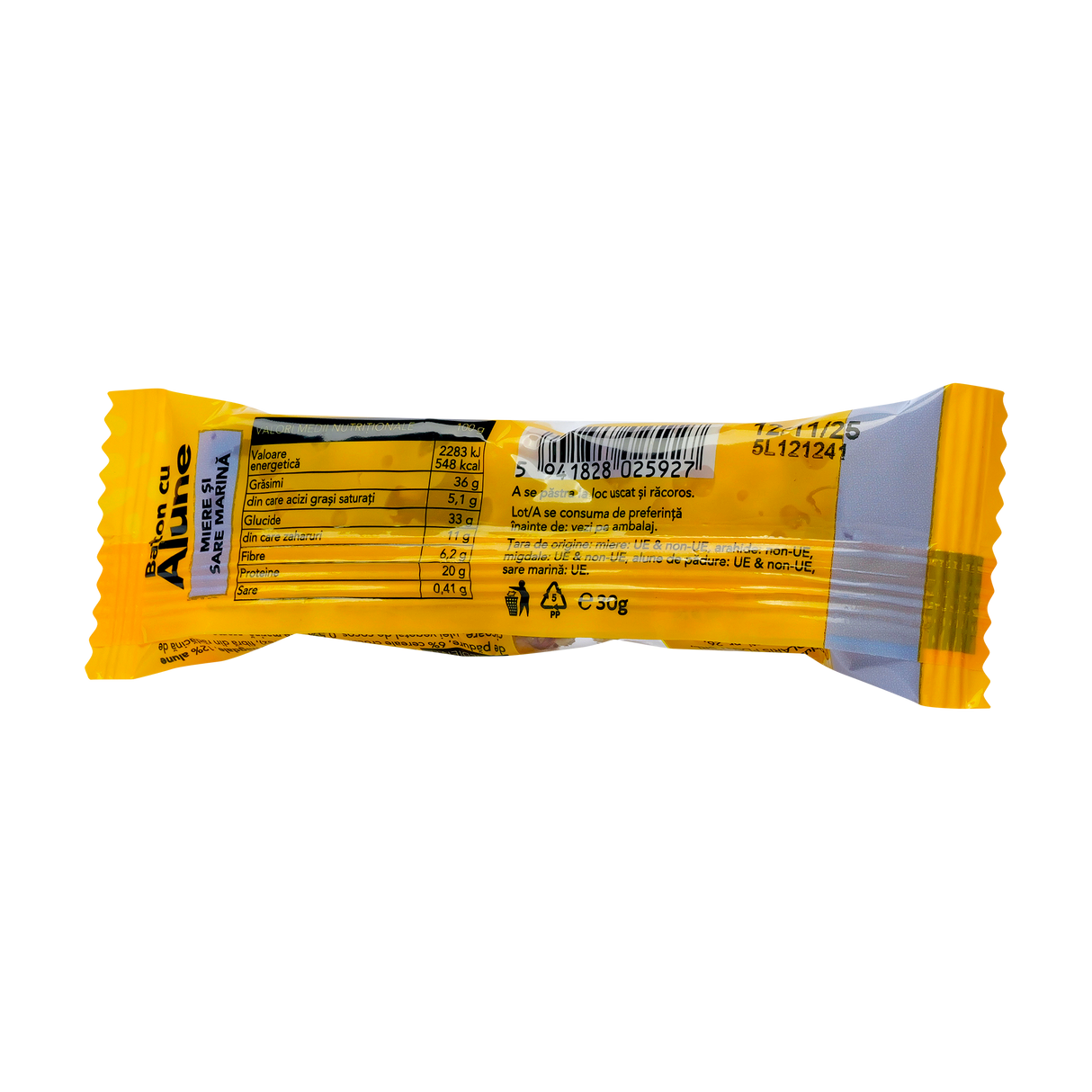 Baton cu alune, miere si sare marina 30 g