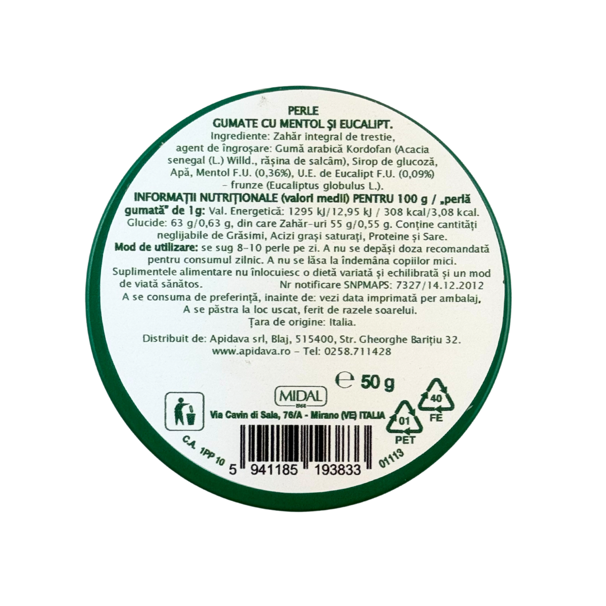 Pastile gumate cu mentol si eucalipt 50 g