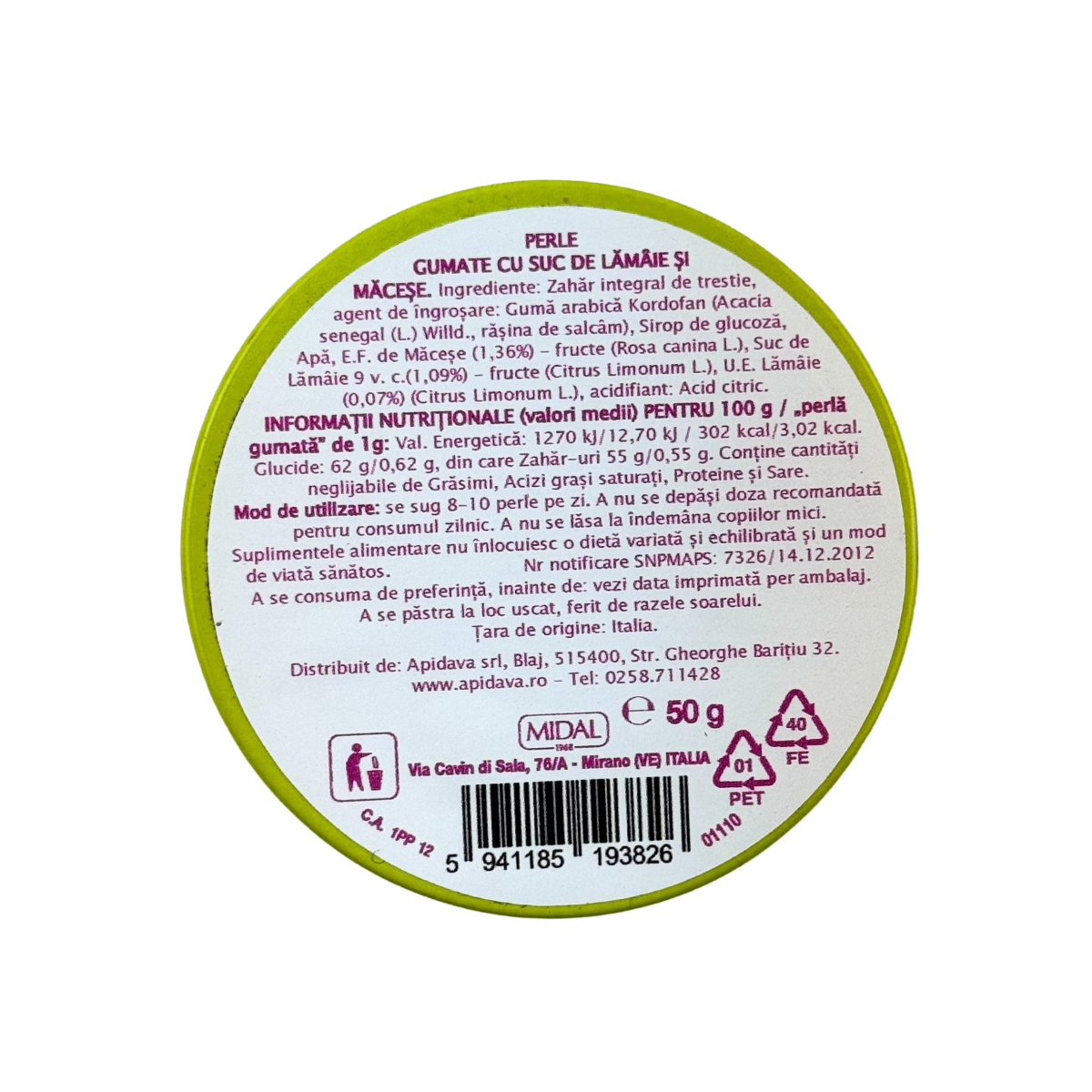 Pastile gumate cu lamaie si macese 50 g