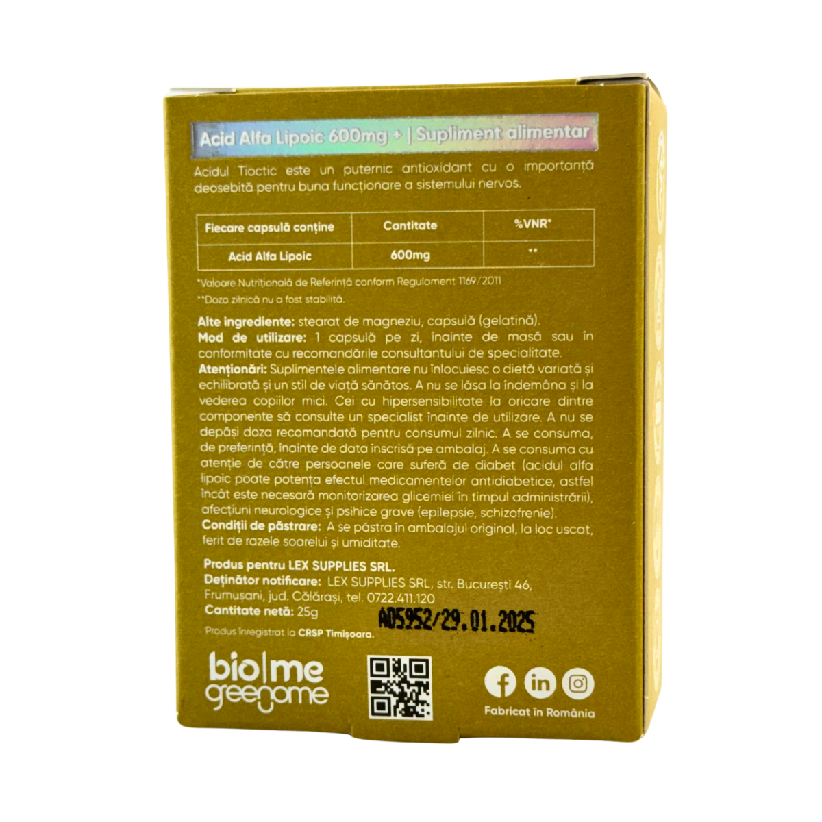 Acid Alfa Lipoic 600 mg 30 capsule