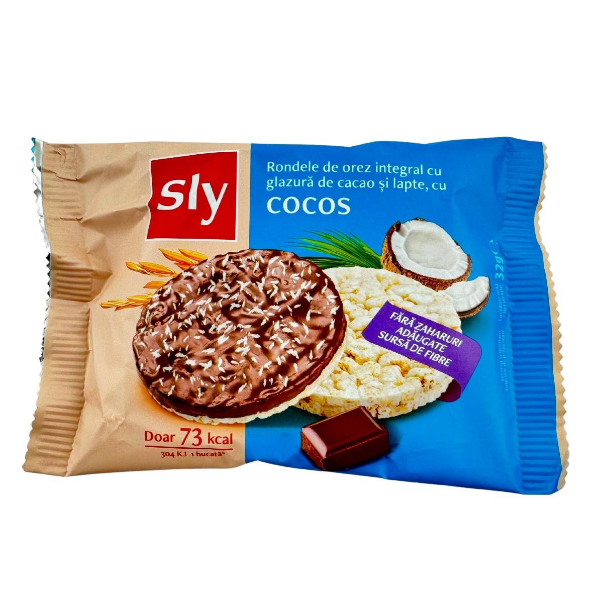 Rondele de orez integral cu cocos si glazura de cacao si lapte cu indulcitor 32 g