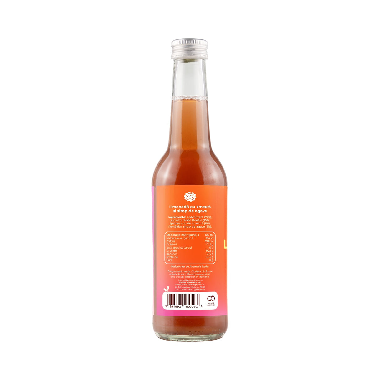 Limonada cu zmeura si sirop de agave 330 ml
