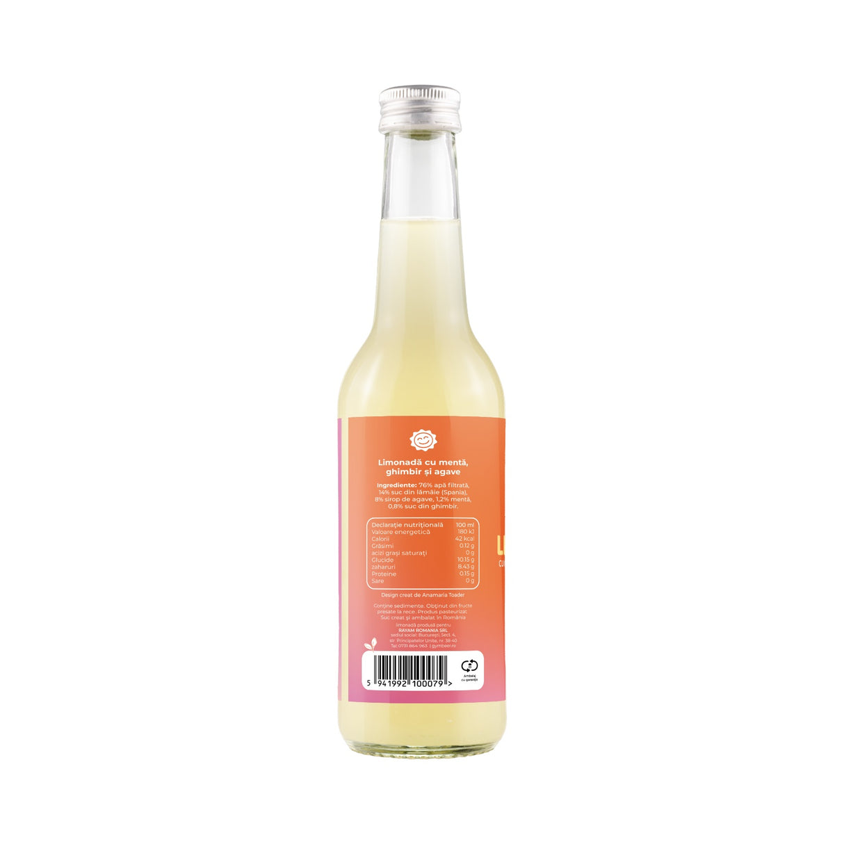 Limonada cu menta, ghimbir si sirop de agave 330 ml