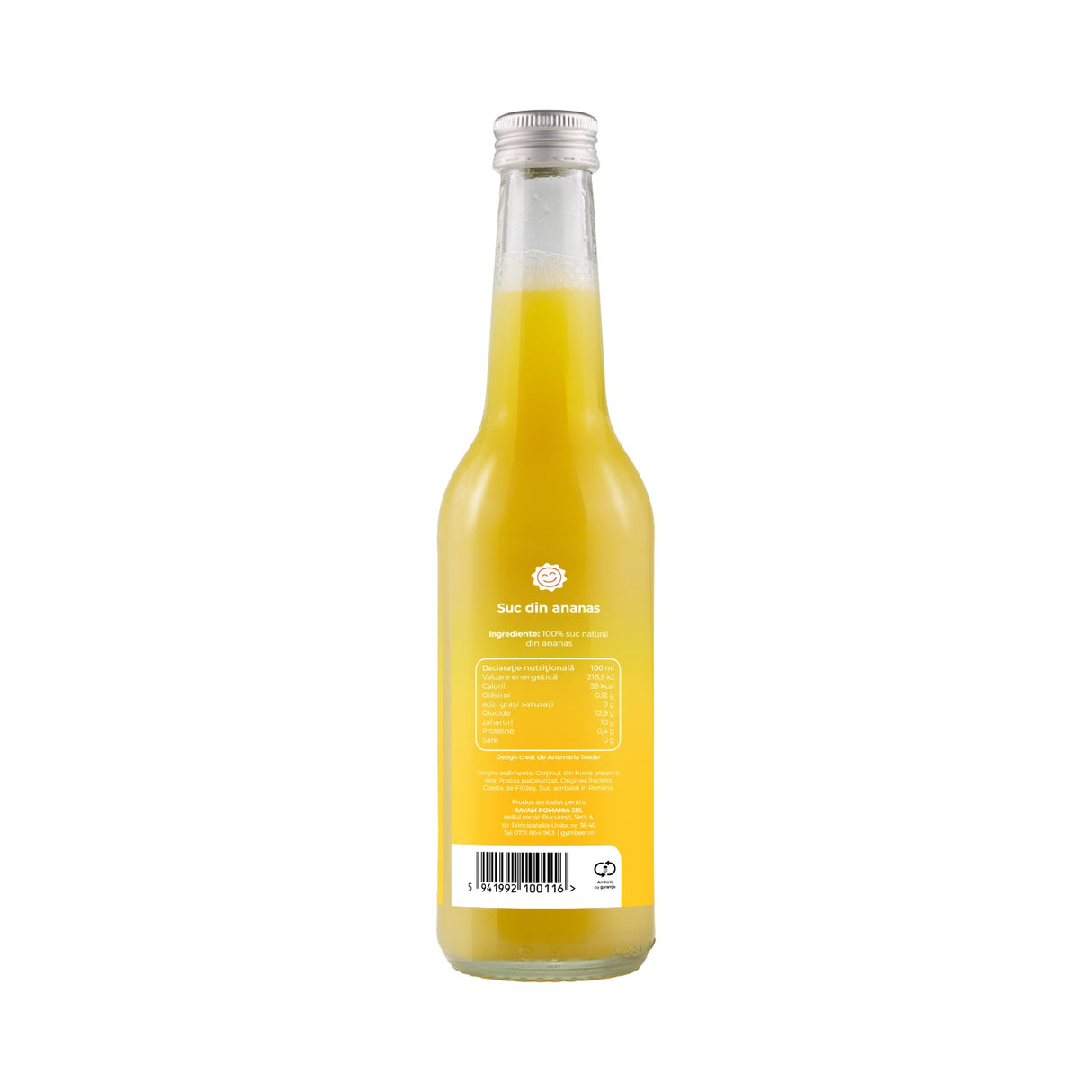 Suc de Ananas 100% natural presat la rece 330 ml