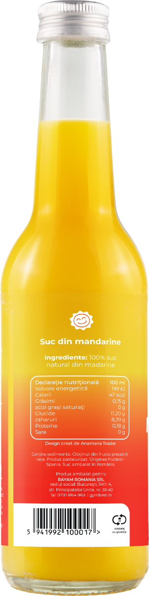 Suc de Mandarine 100% natural presat la rece 330 ml