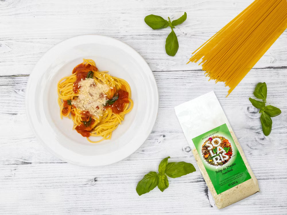 Spaghete vegetariene cu soia si fulgi de drojdie
