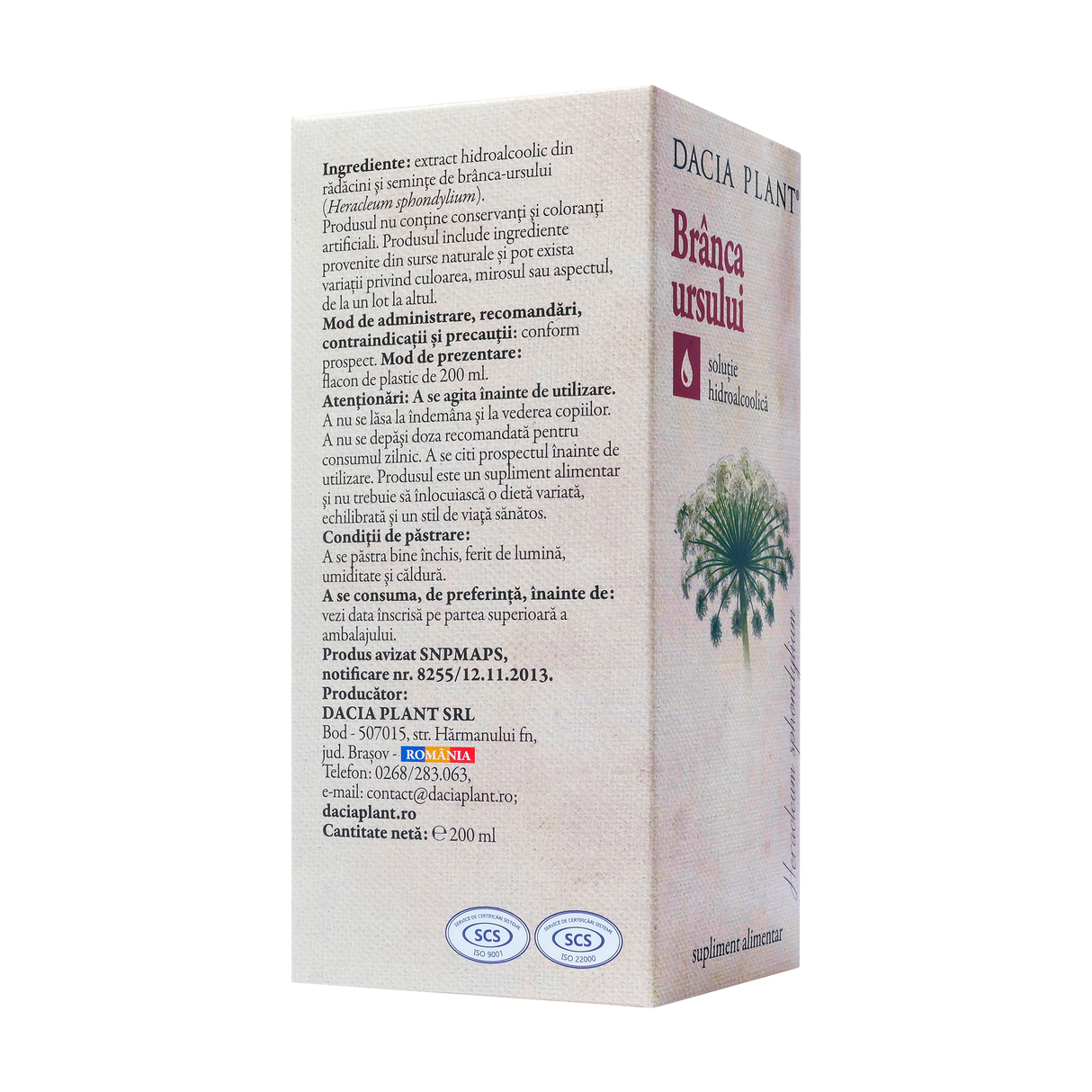 Tinctura branca ursului 200 ml Dacia Plant