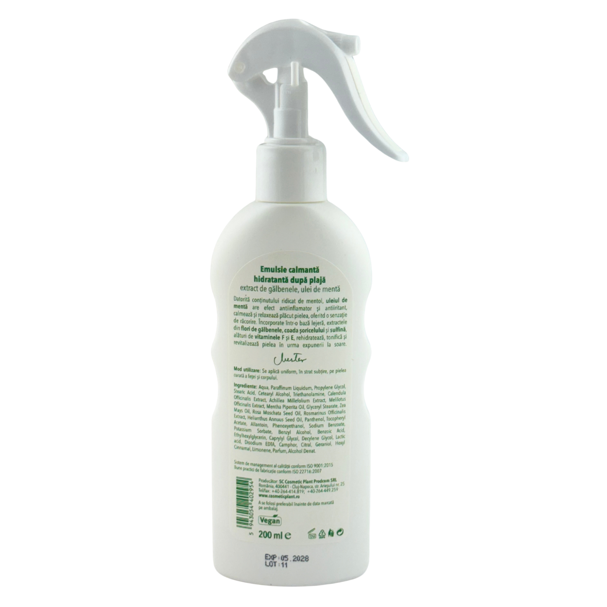 Emulsie calmanta-hidratanta dupa plaja cu ulei de menta si extract de galbenele 200 ml