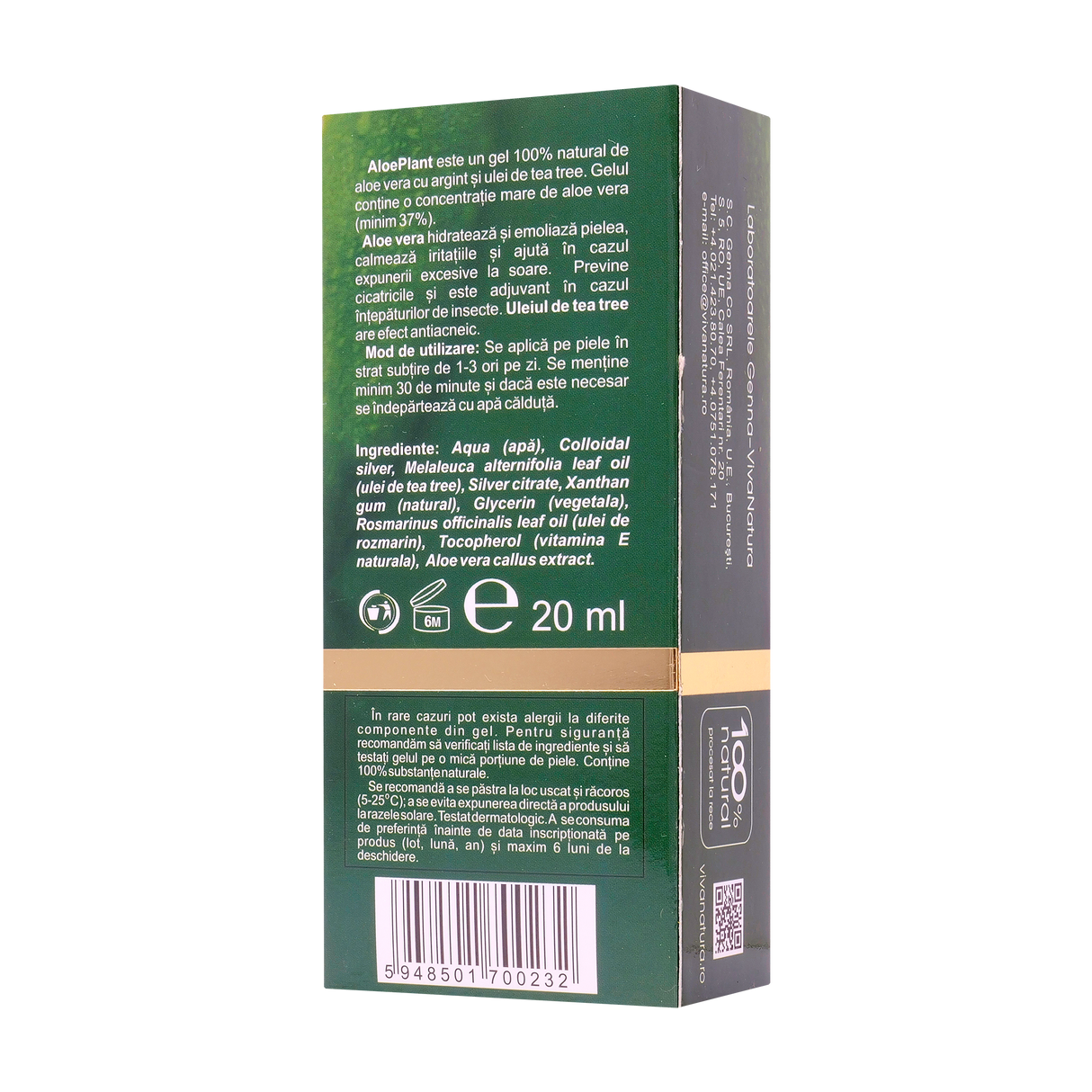 Gel cu Aloe Vera si Argint Coloidal 20 ml