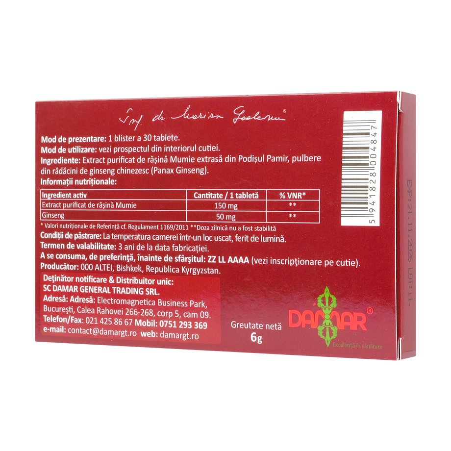 Extract purificat de rasina mumie cu ginseng 30 tablete