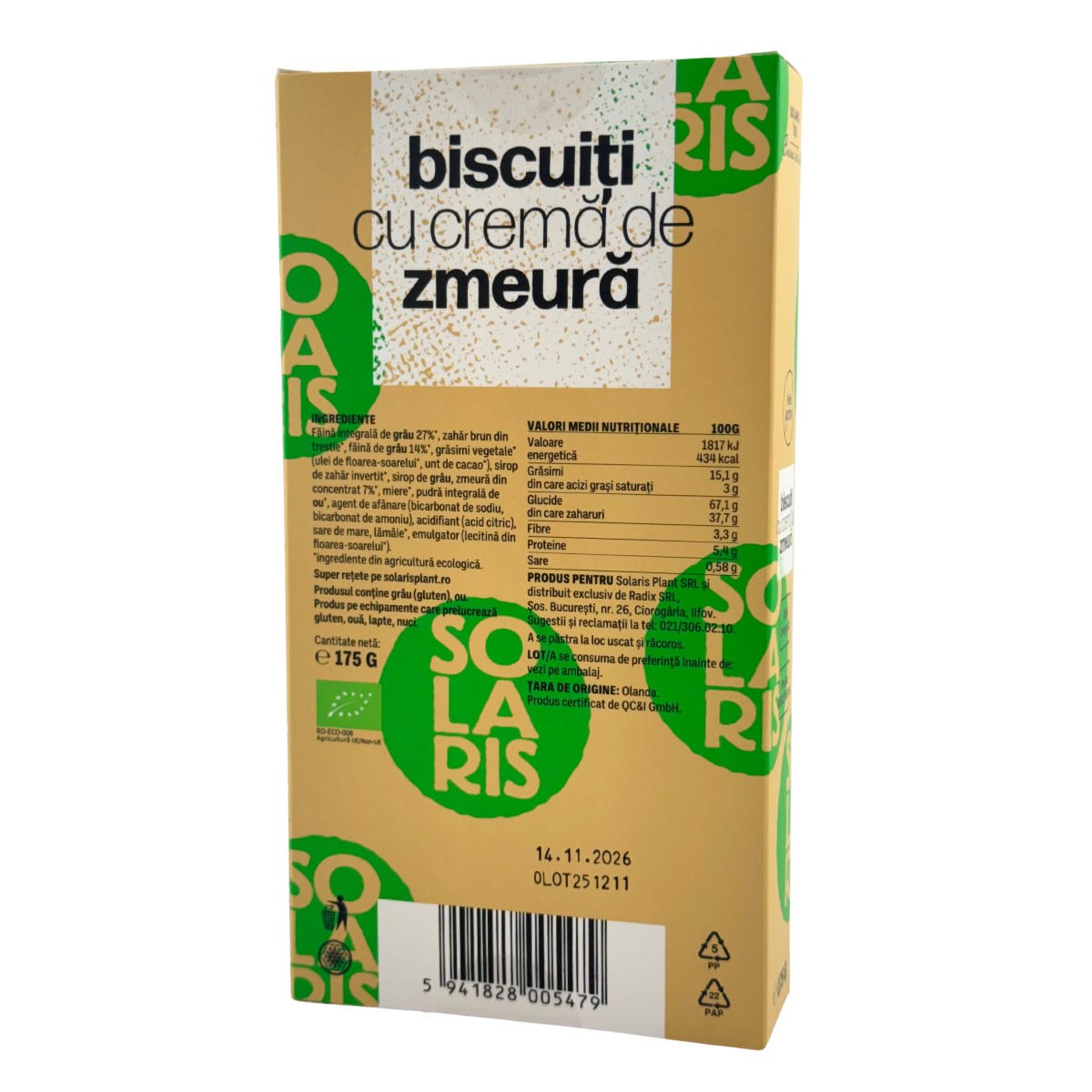 Biscuiti cu crema de zmeura 175 g