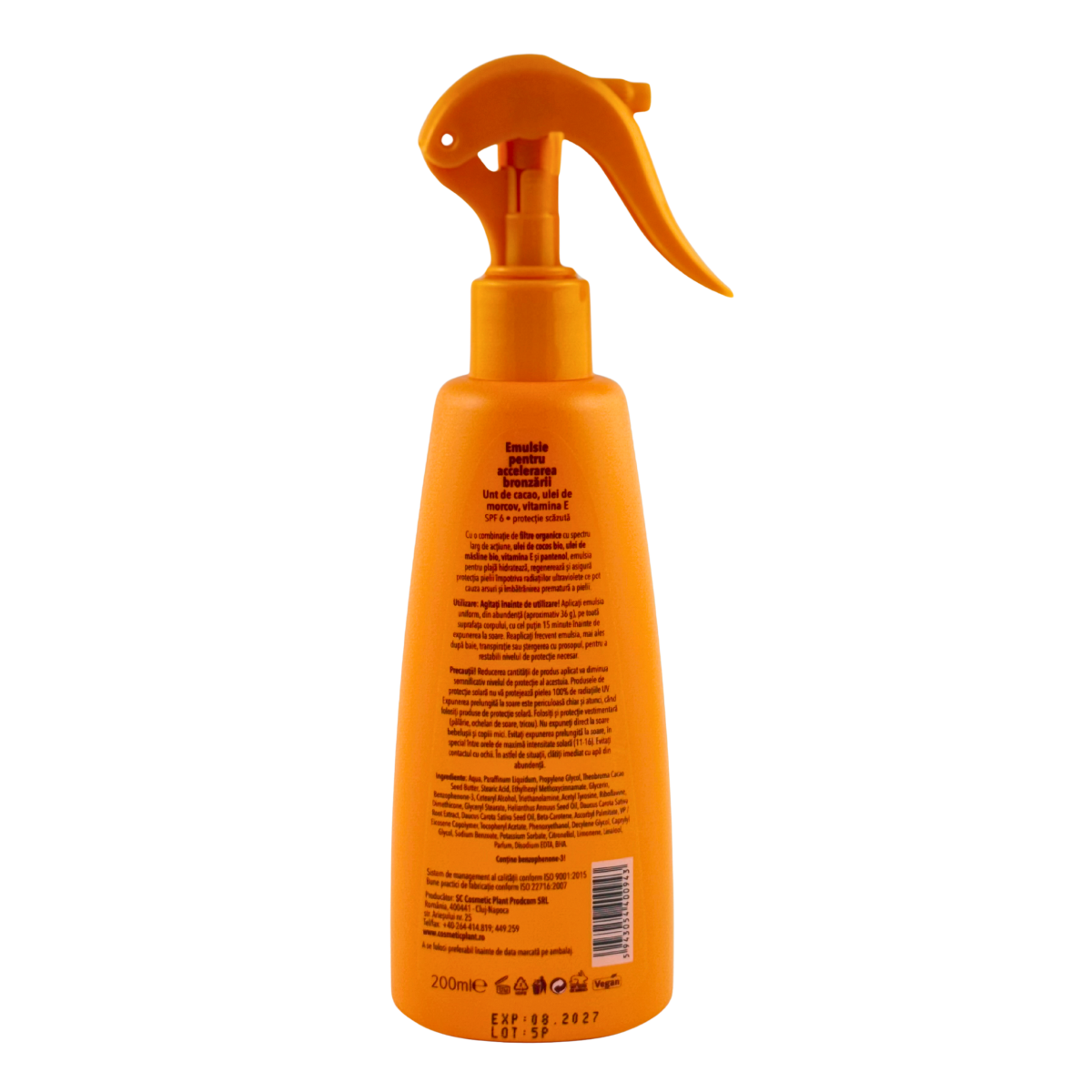 Emulsie pentru accelerarea bronzarii SPF 6 cu unt de cacao, ulei de morcov si vitamina E 200 ml